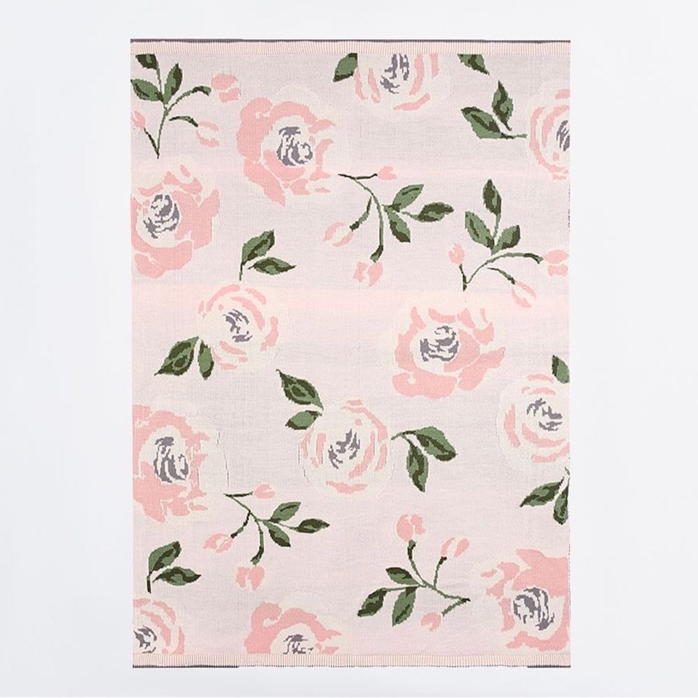 Pottery Barn Kids Meredith Knit Floral Baby Blanket Pink Floral Print